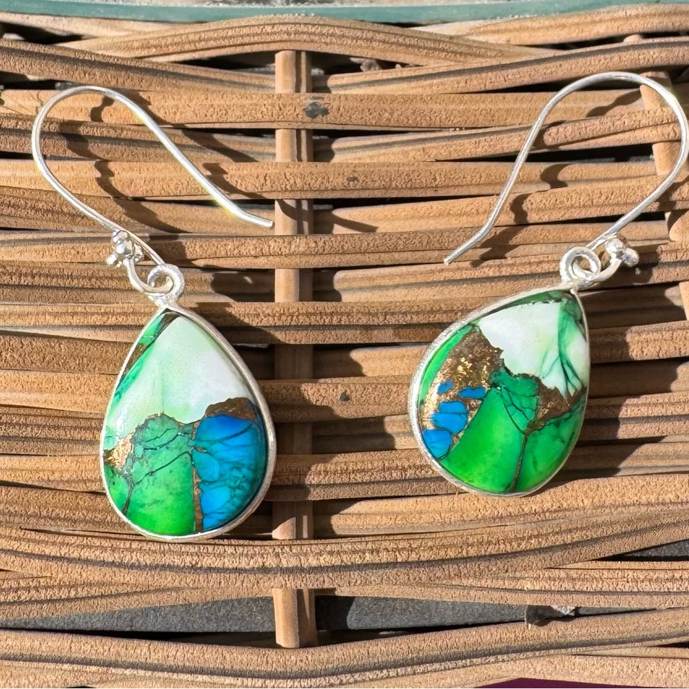 Vibrant and Stunning Green and Blue Teardrop Gemstone Dangle Earrings